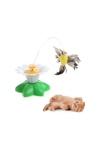 Pribor Hareketli Kedi Oyuncağı Dönen Kuş Başlıklı Pille Çalışır