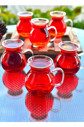 Kapris 6 Lı Keyfi Ala Borosilikat Cam Bardak Çay Bardağı 200 ml