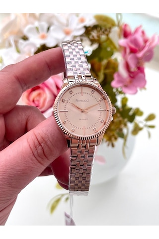 Ferrucci Fc60783 Retro Model Çelik Jübile Kordon Sade Şık Kadın Kol Saati Rose Gold