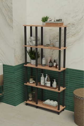 Terada 5 Katlı Banyo Düzenleyici Çok Raflı Banyo Organizeri Çok Amaçlı Banyo Düzenleyici - Meşe Meşe