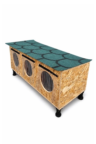 Reyo Narım 3 Kedi Bölmeli Çatısı Yukardan Açılır Kedi Barınağı, Isı Ve Suya Dayanıklı Çatılı Kedi Barınağı 90x50x45 Cm