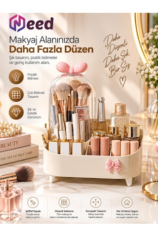 Need Şeffaf Kapaklı Toz Korumalı Fırçalık Bölmeli Makyaj Organizeri Kozmetik Düzenleyici Krem Nd-8069-crm