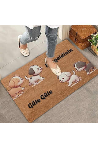 Valerine Life Yavru Köpekler Hoş Geldiniz Ve Güle Güle Kapı Önü Paspası 45x70cm