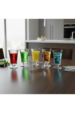 6'lı Cam Kahve Yanı Su Bardağı Seti - 125 Ml Ayaklı, Şeffaf Ve Kristal Kesim Desenli Nostaljik Kadeh Takımı Çok Renkli