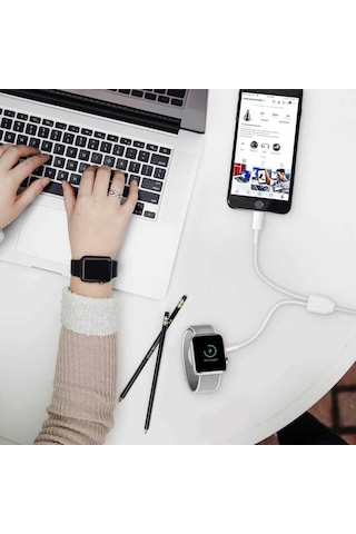 Mobilefix Beyaz Akıllı Saat Wireless To Lightning Type-c Şarj Kablosu 1.2m