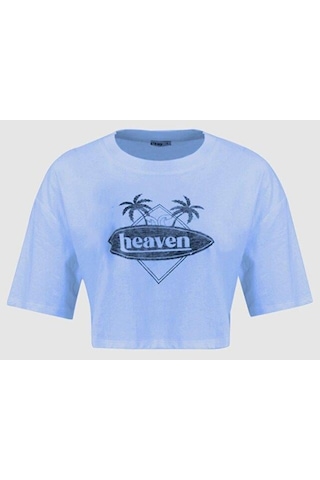 Ltb Lopeze Logolu Kadın Crop Kısa Kol T-shırt 1224800226089-1487 Mavi