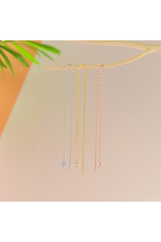 Queen Silver Jewelry 925 Ayar Gümüş Yuvarlak Küçük Taş Sallantılı Küpe Altın