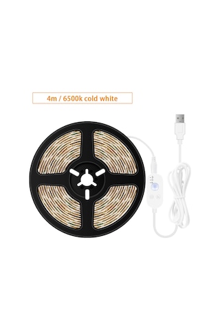 Youtek Usb Hareket Sensörlü Işık Şeridi, 4 Metre Su Geçirmez Led, 6500k Soğuk Beyaz, Ev İçin Esnek, Pır Kontrol, 3 Mod