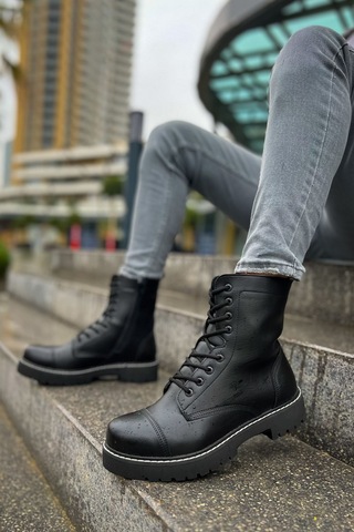 Roof Atelier Erkek Siyah Bağcıklı Kalın Taban Bot - Mn009 - Fst Military Siyah