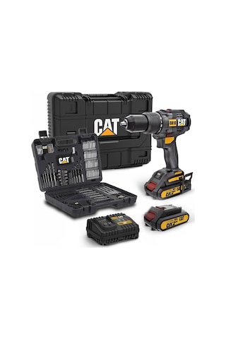 Cat Dx12set 18volt/2.0ah Li-ion Çift Akülü Kömürsüz Profesyonel Şarjlı Darbeli Matkap + Da01903 201 Parça Delme/vidalama Uç Seti