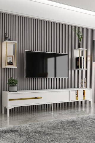 Givayo Mobilya Lükens Tv Ünitesi Beyaz Gold 180 Cm