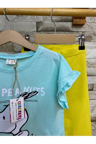 Aysbebe Tişört + Kapri Tayt Kız Çocuklar İçin Yazlık Takım Yeşil 1411-1544