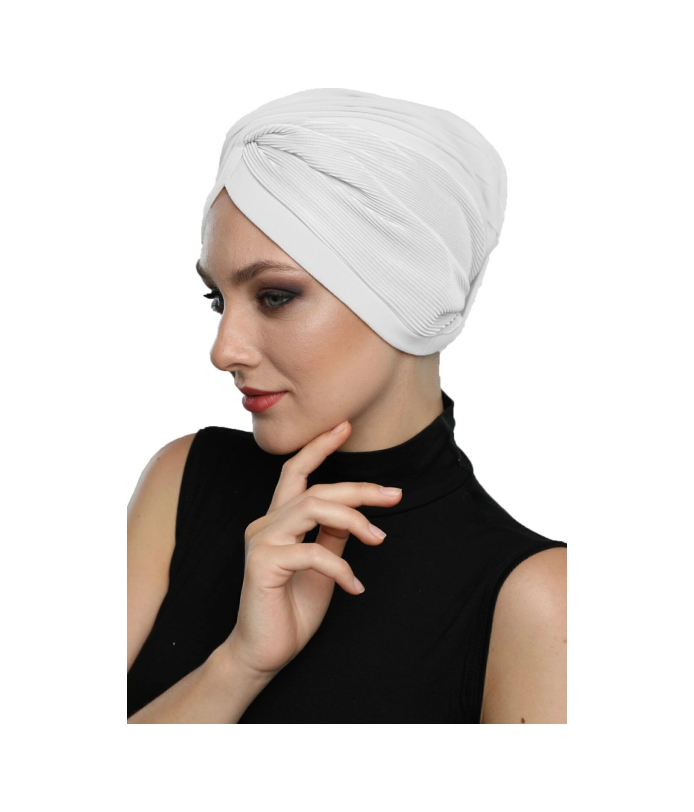 Çapraz Plise Astarlı Hazır Türban Ve Tesettür Bonesi Beyaz