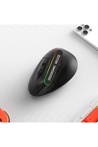 Monozone Ergonomik Kablosuz Mouse Rgb Işıklı Bluetooth Dikey Duruş Tasarımı Taşınabilir Sessiz Bt+2.4g Çift Modlu Ofis Oyun Evrensel Kullanım İçin Ergonomik Mouse