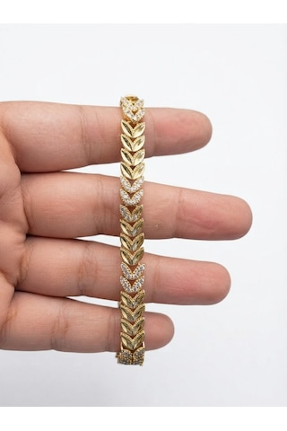 Xuping Kadın Yaprak Tasarım Taş Detay Çelik Bileklik Gold