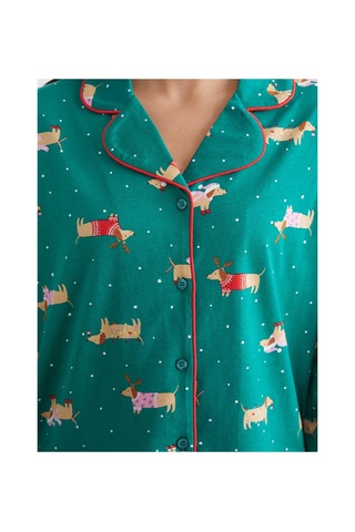 Lcw Dream Yeşil Gömlek Yaka Yılbaşı Temalı Kadın Pijama Takım