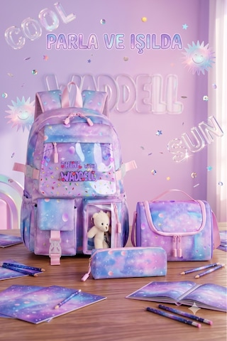 Waddell Kawaii Kore Tarzi Twil Kumas Desenli Sirt Cantasi Beslenme Cantasi Ve Kalemlikli Uclu Se L