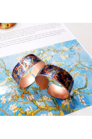 Copper Anatolian Van Gogh Almond Blossom 1890 Bakır Bilezik Ayarlanabilir Rose Gold