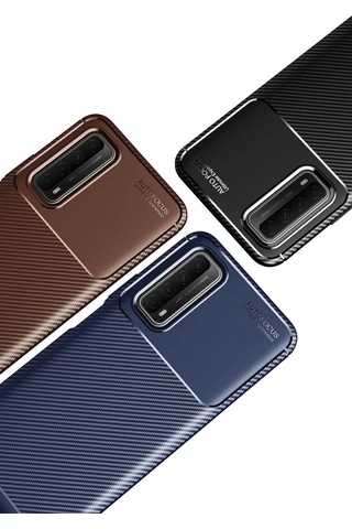 Newface Huawei P Smart 2021 Kılıf Auto Focus Karbon Kapak - Lacivert Belirtilmemiş