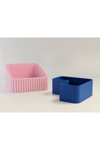 3d Baskı Fıstık Kasesi - Çift Hazneli Kabuk Ayırıcı Sunum Kasesi - Pembe Mavi
