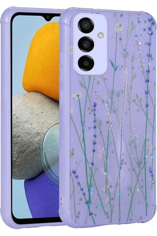 Samsung Uyumlu Galaxy M23 Kılıf Simli Desenli Kamera Korumalı Parlak Zore Popy Kapak Dallar