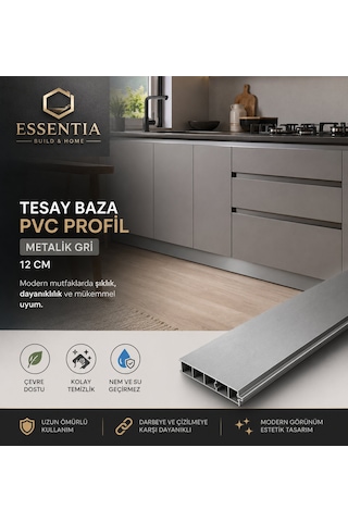Tesay Pvc Baza Profili 12 Cm Metalik Gri 80 Cm Mutfak Dolabı Süpürgelik Profili
