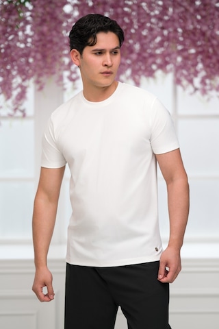 Paul Martin Slimfit Lyocell Kumaş Likralı Küçük Armürlü Bisiklet Yaka T-shirt Beyaz