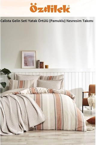 Özdilek Calista 7 Parça Yatak Örtülü Pamuklu Gelin Seti-bej Bej
