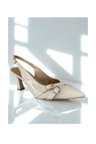 Bej Rugan Sivri Burun İnce Topuklu Kayışlı Stiletto Açık Bej