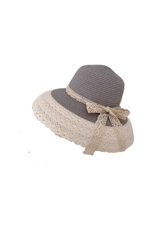 Dantel Detaylı Plaj Şapkası, Hasır Güneşlikli Yaz Aksesuarı, Şık Ve Rahat Kumsal Şapkası Gri