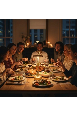 Masa Lambası Eskitme Kasa Dokunmatik Şarj Edilebilir 3 Renk Işık Modlu Led Aydınlatmalı Modern Ve Dekor Amaçlı Abajur Gold .