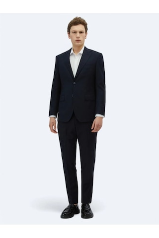 Lacivert Desenli Modern Fit Yün Karışımlı Takım Elbise Lacivert