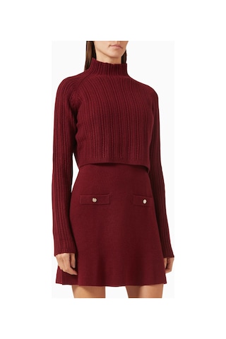 Maje Ritorsa Wool - Blend Sweater Dress, Yüksek Yaka Ve Çıkarılabilir Crop Katmanlı Bordo