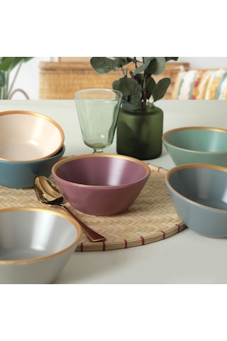 Keramika Mat Rainbow Gold Fileli Hitit Çorba Kasesi 14 Cm 6 Adet 624/995