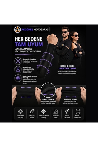 Akgüneş Motogaraj Motosiklet Kol Çorabı Uv Korumalı, Nefes Alan, Ter Tutmayan, Esnek Unisex Kol Kılıfı Siyah