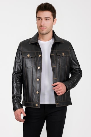 Derije Sanchez Hakiki Deri Erkek Siyah Kot Model Mont Siyah