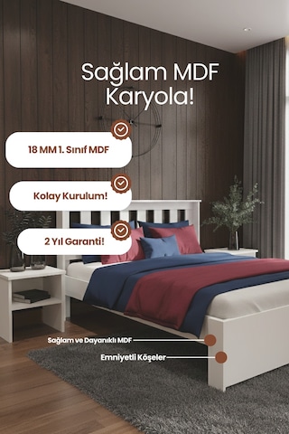 Stark Çift Kişilik Mdf Karyola Ve 2 Komodinli Set Stark Çift Kişilik Mdf Karyola Ve 2 Komodinli Set
