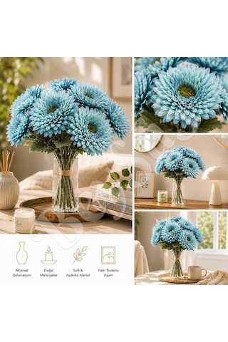 Yapay Çiçek Kasımpatı Buketi 49 Cm Mavi