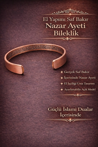 İçi Dualı Erkek Kadın %100 Saf Bakır Bileklik Nazar Ayeti Dualı Ayarlanabilir Diğer