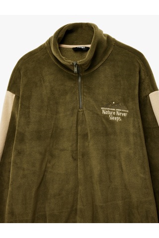 Koton Renk Bloklu Yarım Fermuarlı Yaka Polar Sweatshirt Haki 6wam70152mk Haki