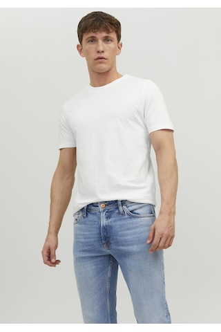 Jack & Jones Bisiklet Yaka Basic Tisört-Organic 12156101 Beyaz