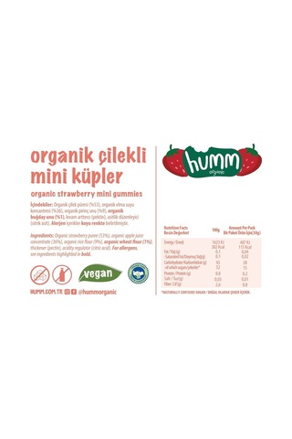 Humm Organik Çilekli Vegan Mini Küpler 30gr