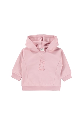 Civil Baby Tavşan Baskılı Kapşonlu Basic 6-18 Ay Takım - Pembe Koyu Pastel Pembe