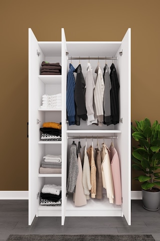 Asra Trend 3 Kapaklı Gardırop G-07 %100 MDF Kompakt Kıyafet Dolabı Beyaz