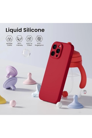 Apple Uyumlu iPhone 16 Pro Kılıf Kamera Korumalı Lansman Silikon Kapak Kırmızı