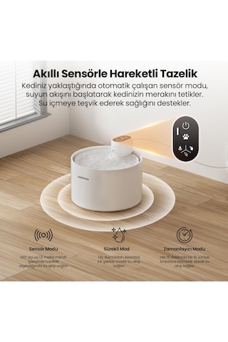 Haustier Wf03 Otomatik Kablosuz Kedi Su Pınarı, Sensörlü , Bataryalı , Ultra Sessiz, Seramik, 2,3lt Hazne