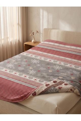 Maki Home Yastık Kılıfsız Çift Kişilik 200x220 Cm Pamuklu Tek Nevresim Gri Kalpli Ve Kar Tanesi Desenli