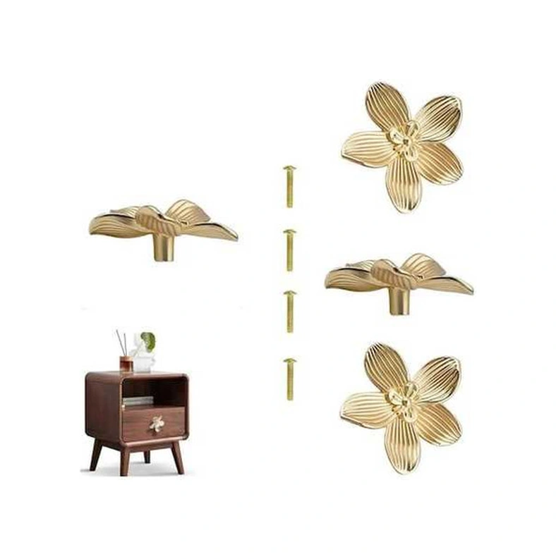 Fortunelane Altın Petal Çelik Dolap Kolu, 4 Adet, Zenginleştirici Dekorasyon