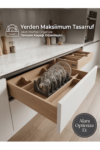 Beylini 6 Bölmeli Tencere Kapağı Ve Tabak Düzenleyici Çekmece Içi Organizeri Yıkanabilir Tava Sahan Organizer Antrasit