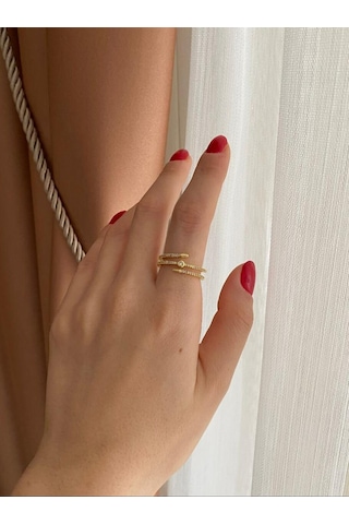 Taşlı Sarmal Gold Yüzük Altın